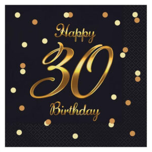 B&C Happy Birthday Black-Gold 30 szalvéta 20 db-os 33x33 cm 