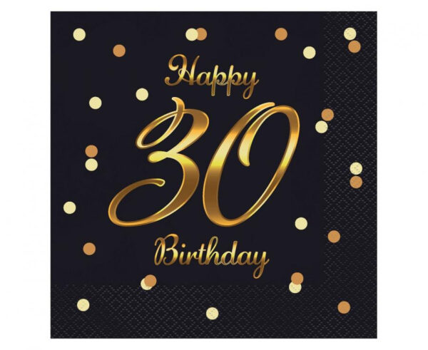 B&C Happy Birthday Black-Gold 30 szalvéta 20 db-os 33x33 cm 