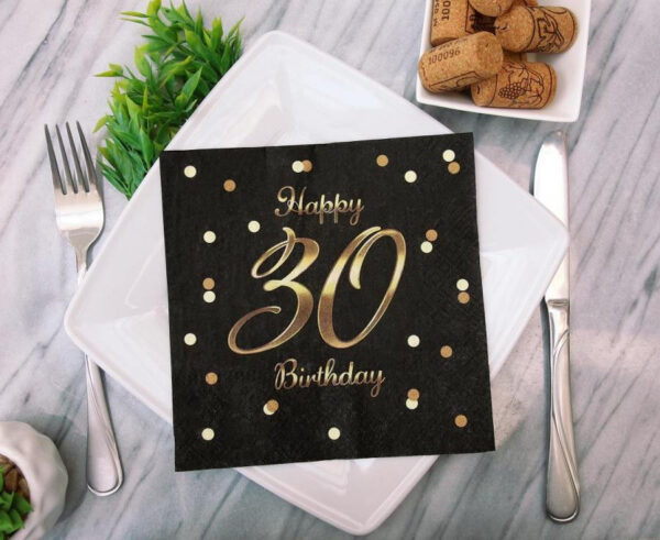 B&C Happy Birthday Black-Gold 30 szalvéta 20 db-os 33x33 cm  - Image 2