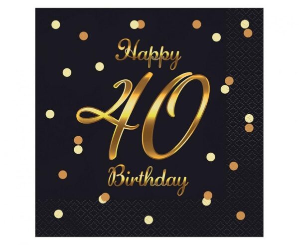 B&C Happy Birthday Black-Gold 40 szalvéta 20 db-os 33x33 cm 