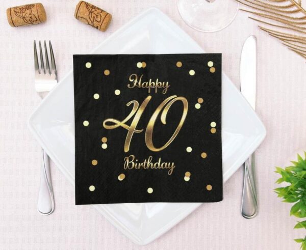 B&C Happy Birthday Black-Gold 40 szalvéta 20 db-os 33x33 cm  - Image 2