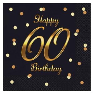 B&C Happy Birthday Black-Gold 60 szalvéta 20 db-os 33x33 cm 