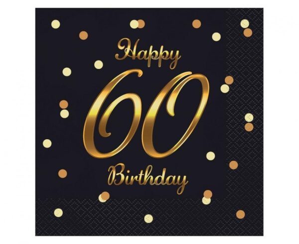 B&C Happy Birthday Black-Gold 60 szalvéta 20 db-os 33x33 cm 