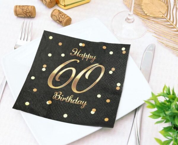 B&C Happy Birthday Black-Gold 60 szalvéta 20 db-os 33x33 cm  - Image 2