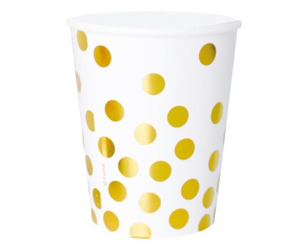 Gold Dots White, Pöttyös papír pohár 6 db-os 270 ml 