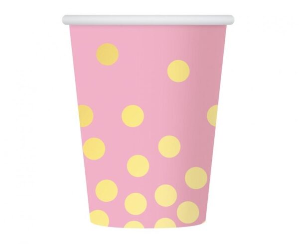 Gold Dots Pink, Pöttyös papír pohár 6 db-os 270 ml 