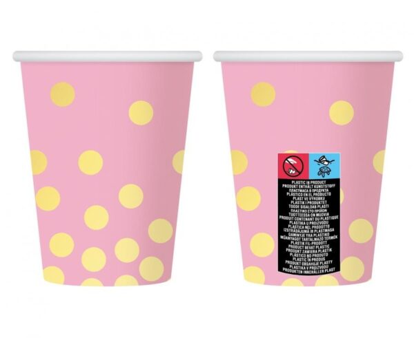Gold Dots Pink, Pöttyös papír pohár 6 db-os 270 ml  - Image 2